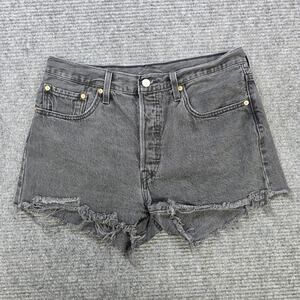 Levi's 501 Shorts Womens 31 Black /  Charcoal Gray Off Button Fly Raw Hem